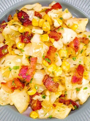 Fried cabbage with corn and bacon