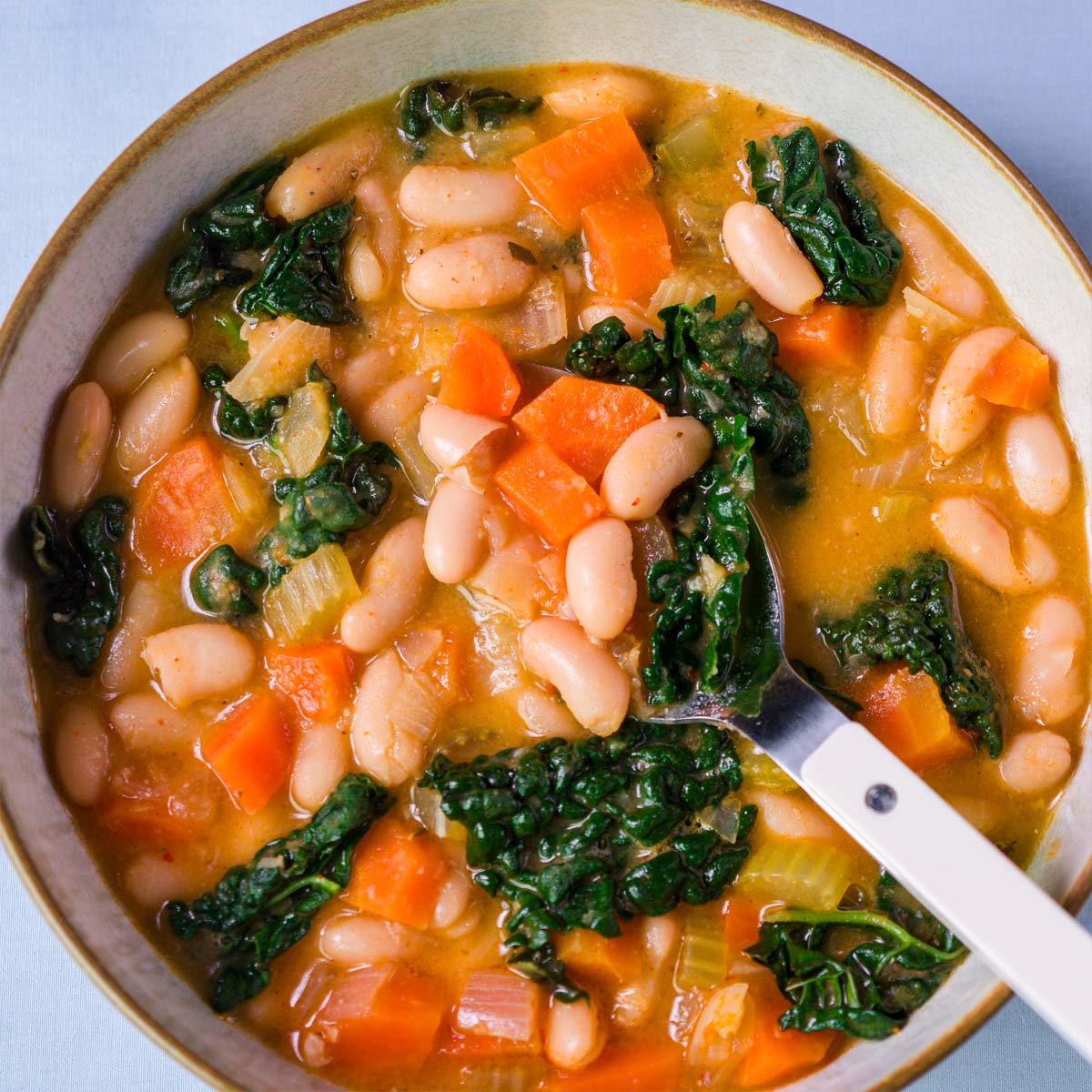 White bean and kale soup, simple Mediterranean-style dish