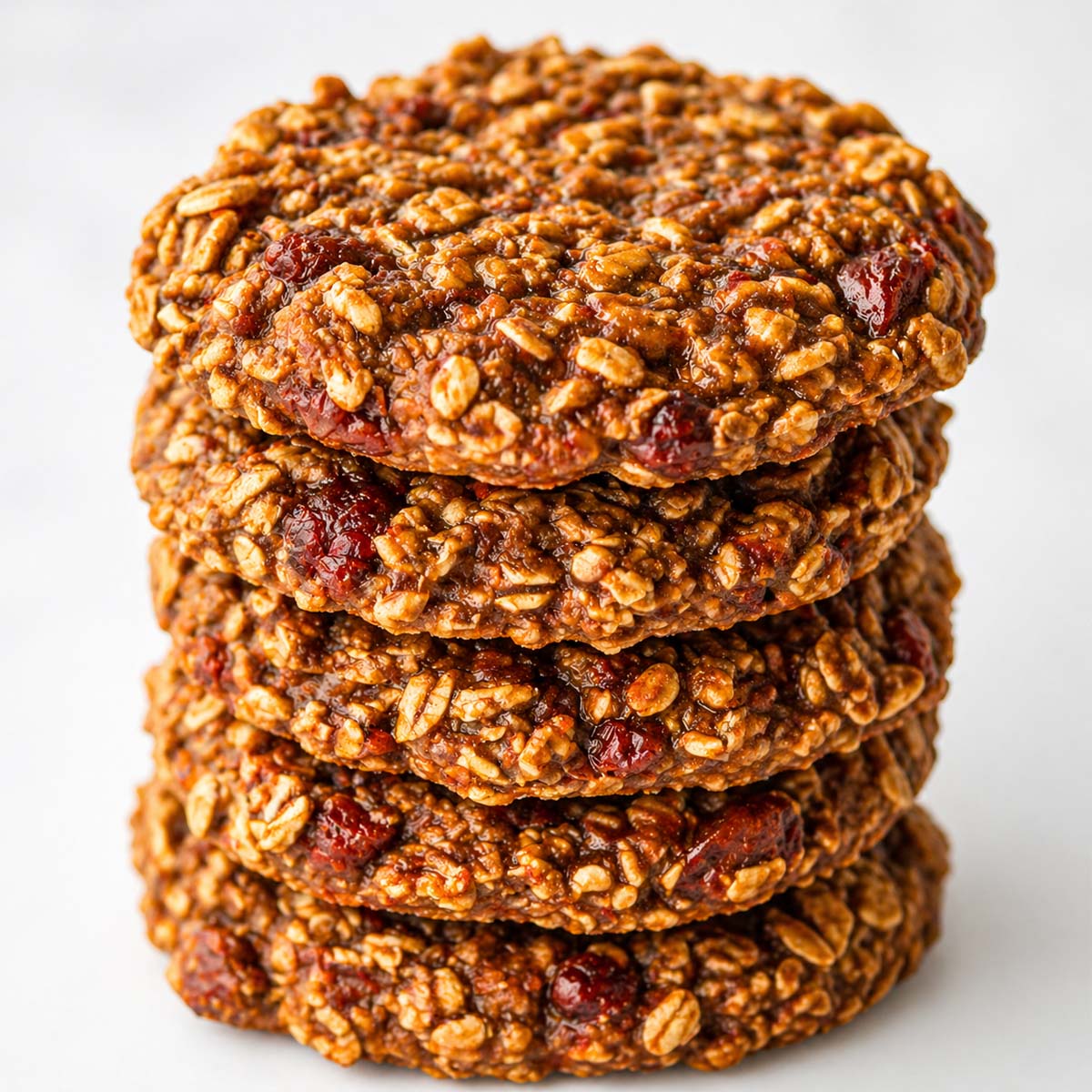 Stack of banana oatmeal cookies with oats and chocolate chips