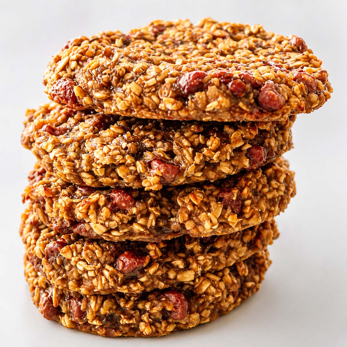 Close up Stack of banana oatmeal cookies with oats and chocolate chips