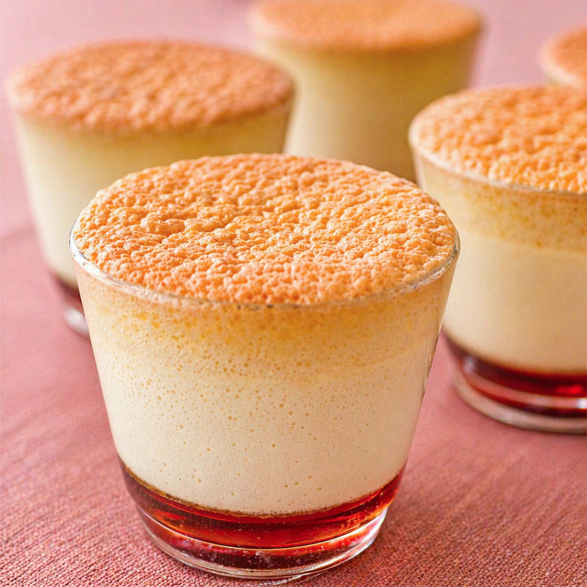 castella pudding cake with caramel base and fluffy sponge tops