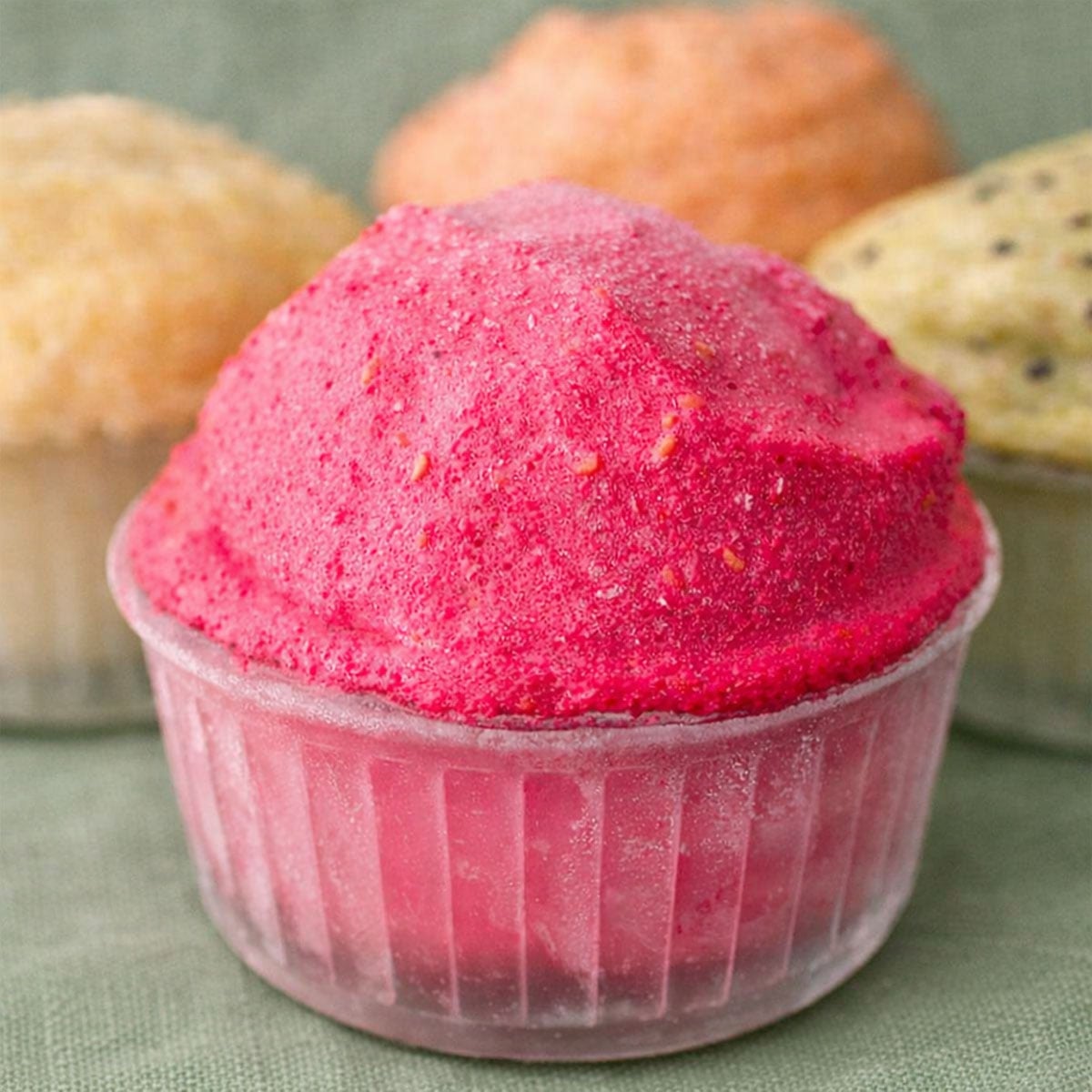 cottage cheese ice cream with raspberry flavor in a glass ramekin