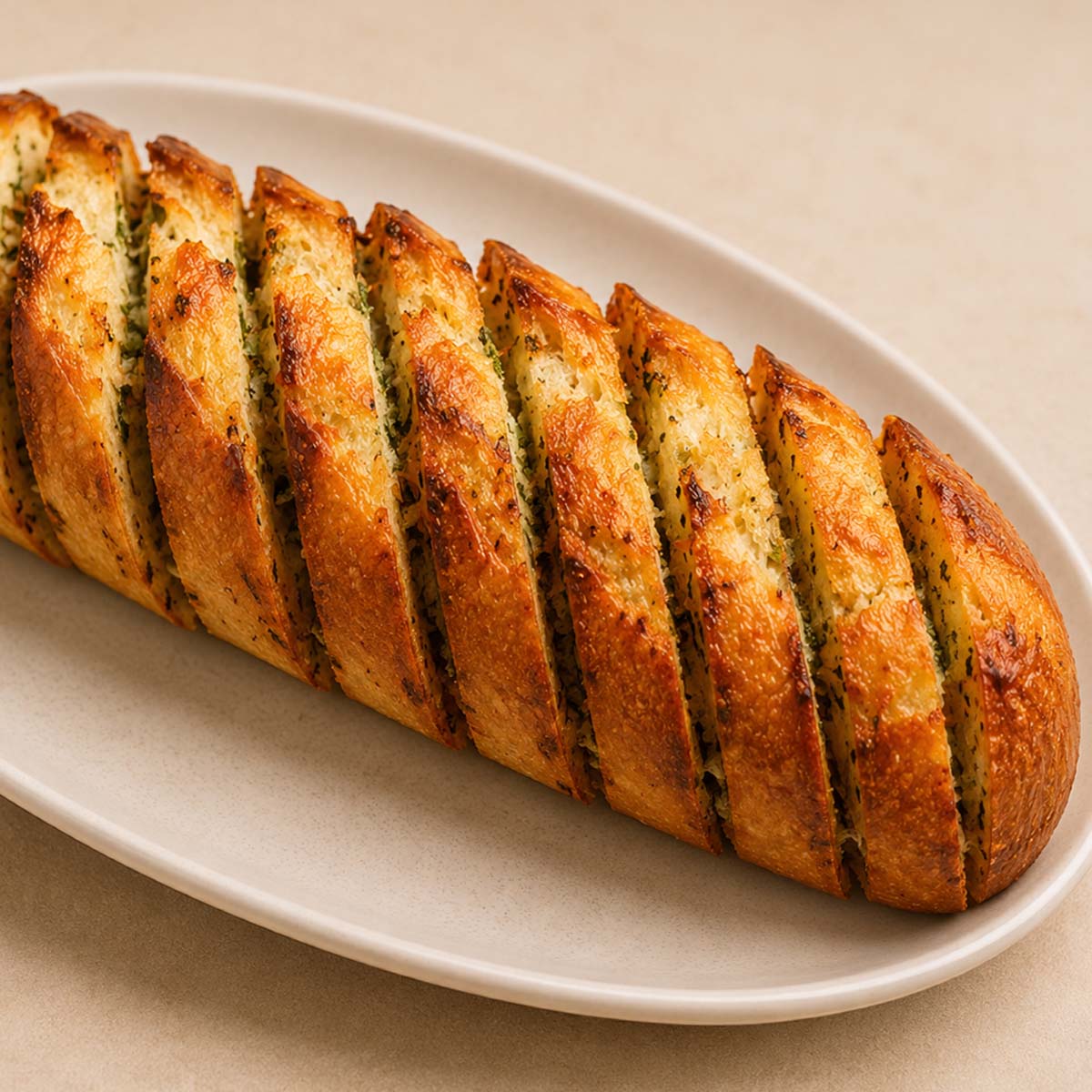 Easy air fryer garlic bread with crispy golden edges, garlic butter, and Parmesan