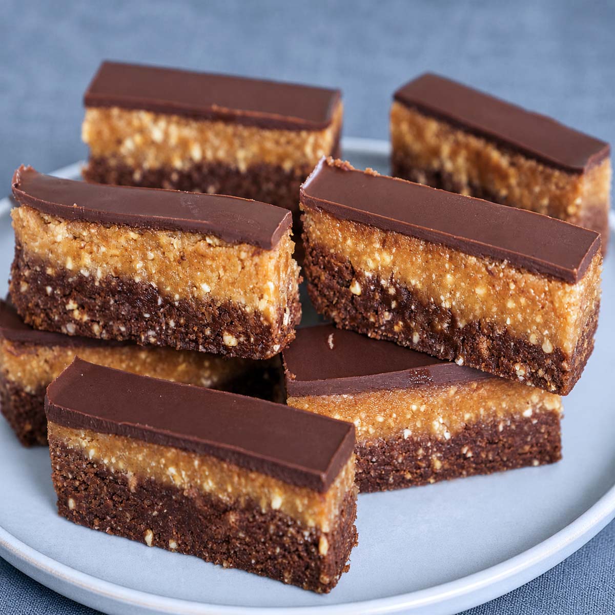 Bajadera Recipe (No-Bake Croatian Chocolate Bars) on a plate with layered chocolate, biscuit, and nut filling