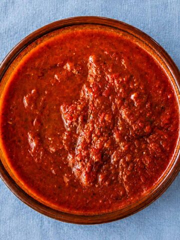 Homemade brava sauce with rich tomato flavor, smoked paprika, garlic, and a thick spicy texture for patatas bravas and Spanish tapas