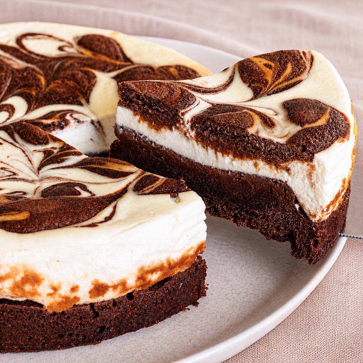 Easy Fudgy Cream Cheese Brownies with swirled cheesecake layer and rich brownie base on a plate