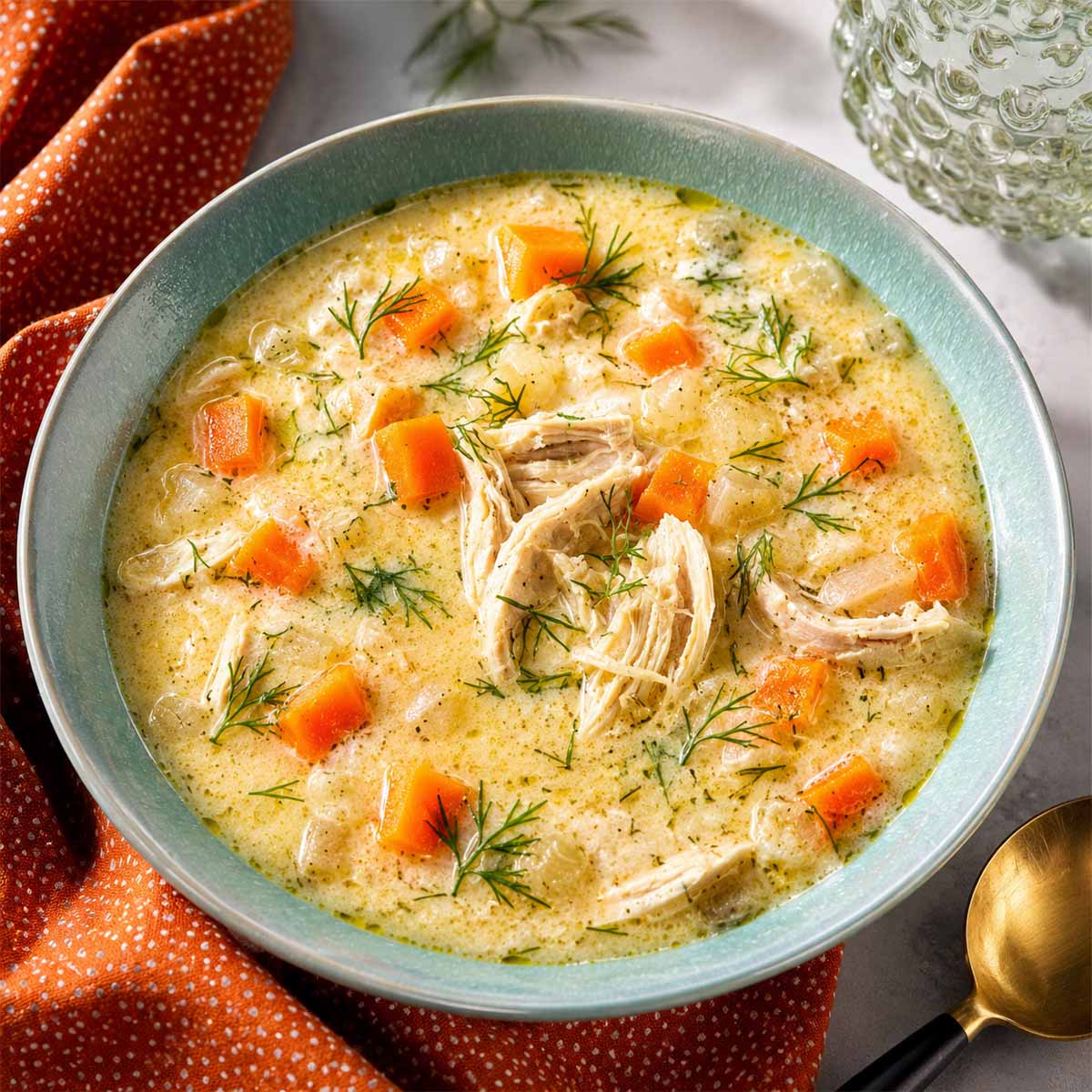Greek lemon chicken soup with orzo (avgolemono soup) is creamy, bright, and comforting, made with tender chicken, egg yolks, lemon juice, dill, and a rich broth.