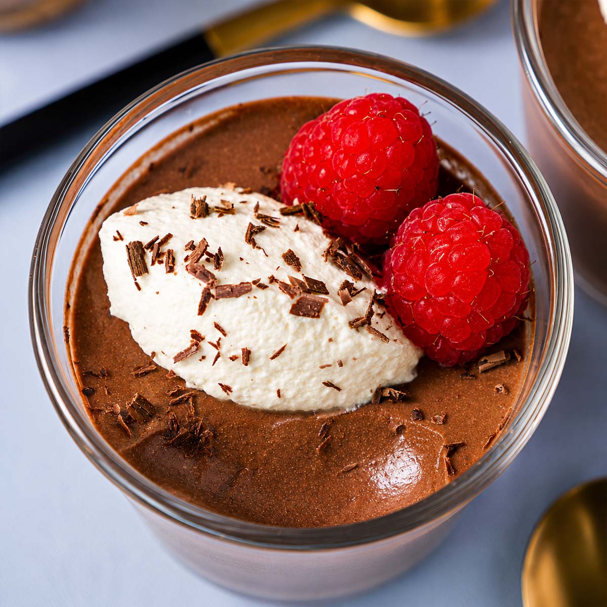 smooth cottage cheese chocolate mousse to show its rich, creamy texture