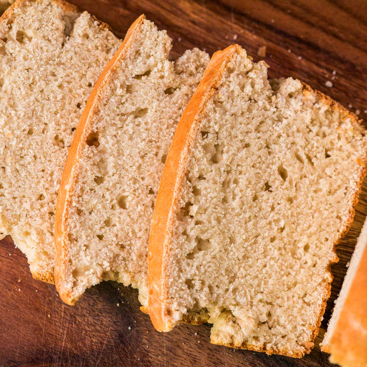 Close-up of soft no yeast bread slices