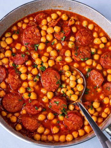 Chickpea and chorizo stew with Spanish chorizo in a rich tomato sauce