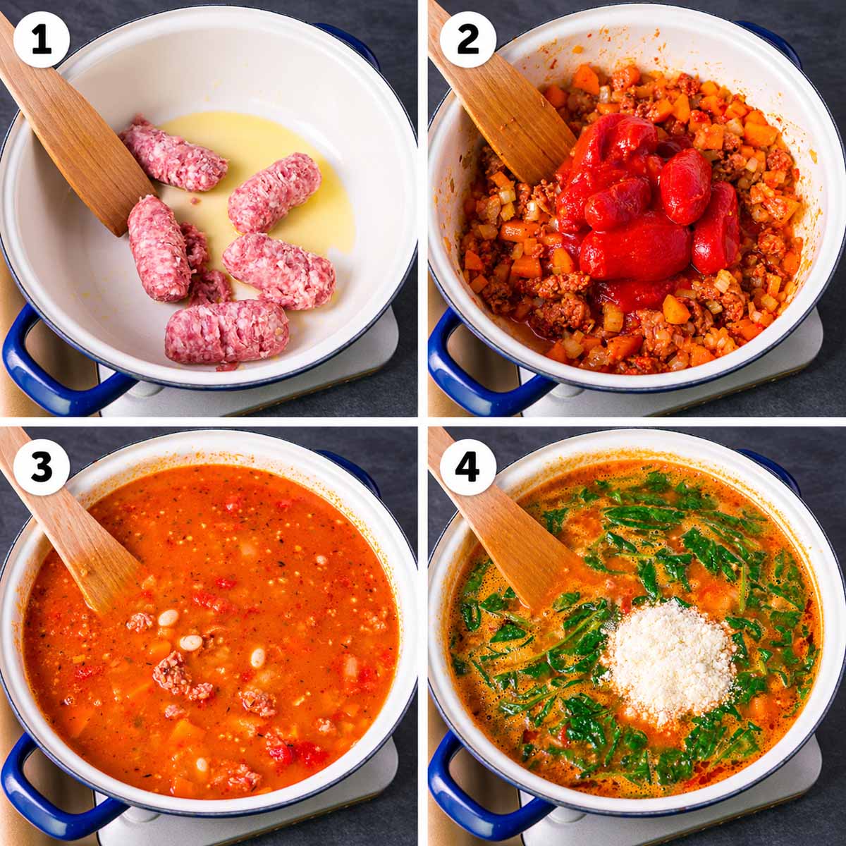 Italian sausage white bean soup cooking process