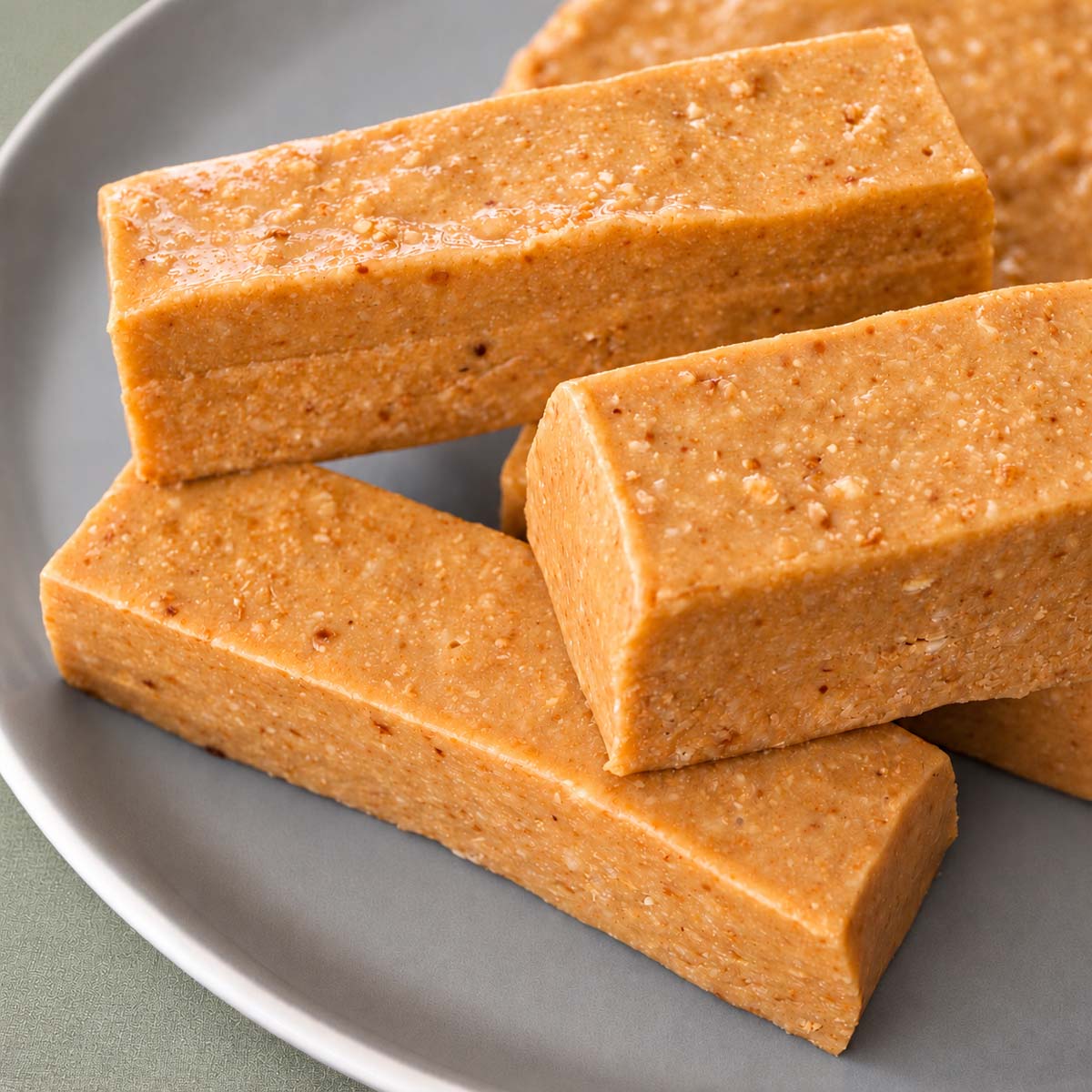 overlapping turrón de Jijona bars showing their golden color and fine almond texture.